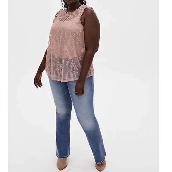 torrid Tops - Torrid Taupe Embroidered Sleeveless Blouse 1 14 16
